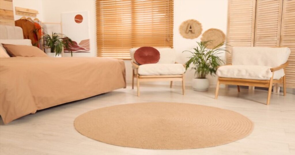 Serene Bedroom - Round Rugs Brown